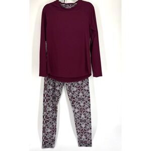 Cuddl Duds Base Layer Set Womens Medium Burgundy Snowflake Climate Right 2 piece